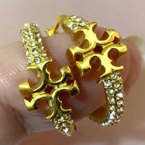 Tory Burch Eleanor Pave Crystal Gold Hoop Earrings NWT